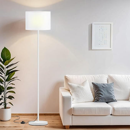 Ambimall 60'' Modern Floor Lamp with Shade, Tall Lamps for Living Room, Bedroom, Office, Dining Room, White Shade with White Pole(Without Bulb)