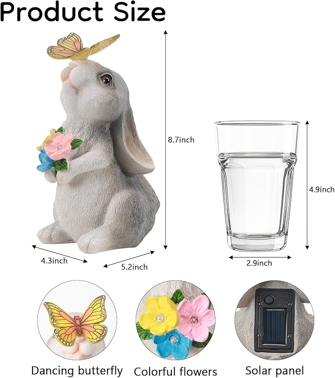 Solar Bunny Statues Light for Garden - Color-Changing Rainbow LED Butterfly,Rabbit Figurine Decor Auto On/Off,Easter Gifts for Yard Balcony & Patio Ornaments (Colorful Light)