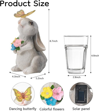 Solar Bunny Statues Light for Garden - Color-Changing Rainbow LED Butterfly,Rabbit Figurine Decor Auto On/Off,Easter Gifts for Yard Balcony & Patio Ornaments (Colorful Light)