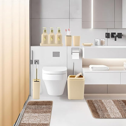32PCS Bathroom Set Bathroom Sets with Shower Curtain and Rugs Beige Bathroom Accessories,Shower Curtain Set,Bathroom Rug Set with Bathroom Trash Can