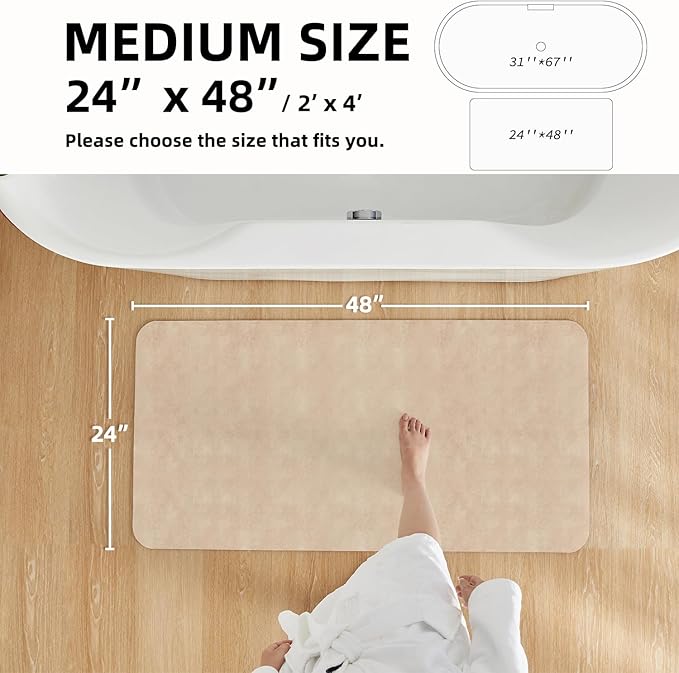 Bathroom Mat Quick Dry, Bathroom Rugs Non Slip Washable Thin Absorbent Bath Mat Fits Under Door Bathroom Floor Mat Perfect for Bath, Shower, or Sink 24"x48" Beige
