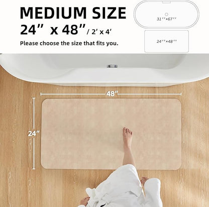 Bathroom Mat Quick Dry, Bathroom Rugs Non Slip Washable Thin Absorbent Bath Mat Fits Under Door Bathroom Floor Mat Perfect for Bath, Shower, or Sink 24"x48" Beige