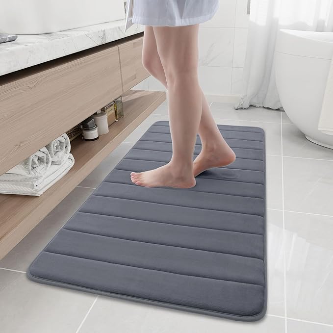 Buganda Memory Foam Bath Mat, 47" x 20", Ultra Soft and Non-Slip Bathroom Rugs, Water Absorbent and Machine Washable Bath Rug Runner for Bathroom, Shower, and Tub, Dark Grey