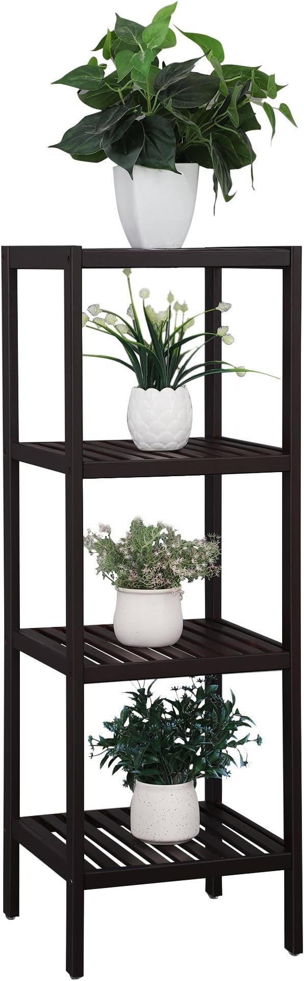 SONGMICS Bamboo Storage Shelf, 4-Tier Shelving Unit, Multifunctional, in the Entryway, Bathroom, Living Room, Balcony, Kitchen, 13 x 13 x 38.6 Inches, Brown UBCB54C