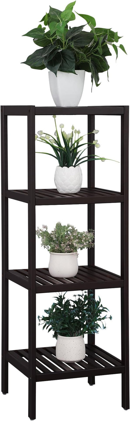 SONGMICS Bamboo Storage Shelf, 4-Tier Shelving Unit, Multifunctional, in the Entryway, Bathroom, Living Room, Balcony, Kitchen, 13 x 13 x 38.6 Inches, Brown UBCB54C