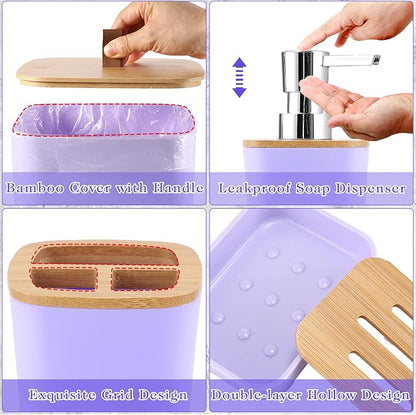 Bathroom Sets with Shower Curtain and Rugs, 27PCS Purple Bathroom Accessories Set with Trash Can, Purple Shower Curtain Set, No Slip Super Absorbent Bathroom Rugs