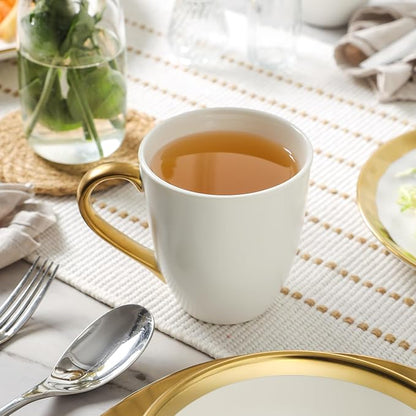 vicrays Coffee Mug Set, 11 Ounce, Set of 6, Ceramic Mug for Men, Women, Unique Glazed Mugs with Handle for Coffee, Tea, Milk, Cocoa, Cereal(White with Golden)