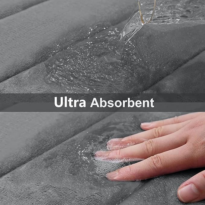 Buganda Memory Foam Bath Mat, 44" x 32", Ultra Soft and Non-Slip Bathroom Rugs, Water Absorbent and Machine Washable Bath Rug for Bathroom, Shower, and Tub, Grey