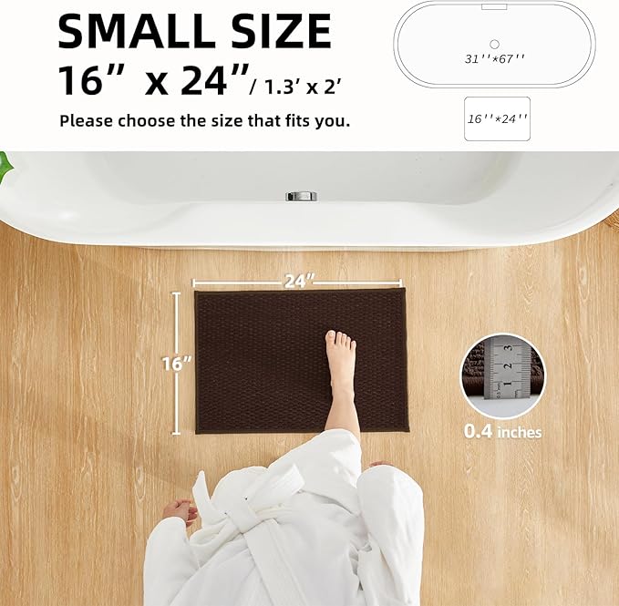 Bathroom Rugs Non Slip Washable, Super Absorbent Thin Bath Mat Small Quick Dry Low Pile Bathroom Rug, Brown 16"x24"