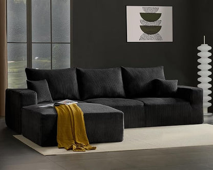 40" Square Stuffed Ottoman Pouf for Sofa Couch, Corduroy Poufs with Foam Chunk Filling, Furry & Fluffy Foot Stool Movable Ottoman. 40 * 40 Floor Poufs Foot Rest for Living Room, Black