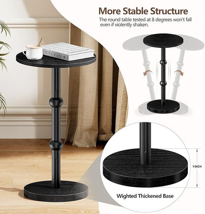Drink Table, Small Round Side Table for Small Spaces, Modern Accent Round End Tables with Metal Leg, Thickened Wood Pedestal Coffee Tables for Living Room, Bedroom, Narrow Corners,Sofa Couch