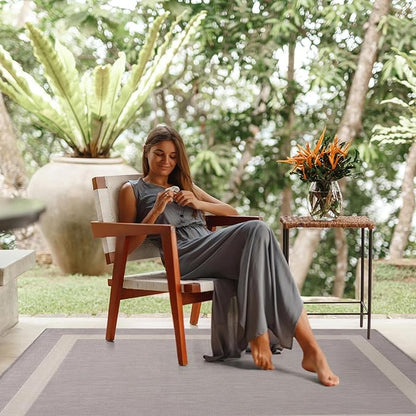 CAMILSON Outdoor Rug 6x9,Modern Outside Rugs for Patios Porches Waterproof Durable Washable Non-Shedding, Easy-to-Clean Indoor Outdoor Area Carpet (6 x 9, Bordered - Gray/White)