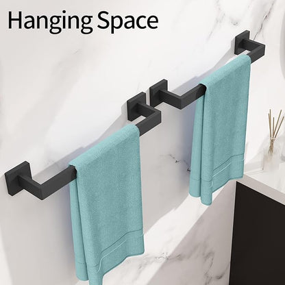 Bathroom Towel Bar,16 Inch Towel Racks for Bathroom Wall Mounted,Stainless Steel Towel Rail Hanger for Wall,Matte Black Towel Holder for Wall, Kitchen(2 Pack)