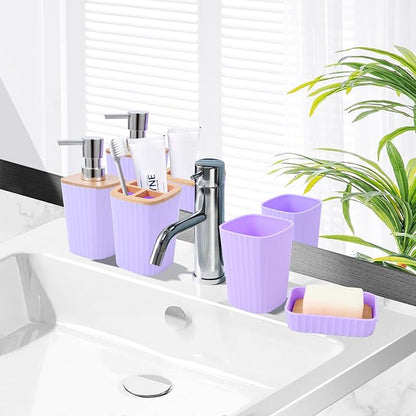 Purple Bathroom Accessory Set, Light Purple Bathroom Set with Trash Can, Tray, Toothbrush Holder,Toothbrush Cup,Soap Dispenser,Soap Dish,Toilet Brush and Qtip Holders