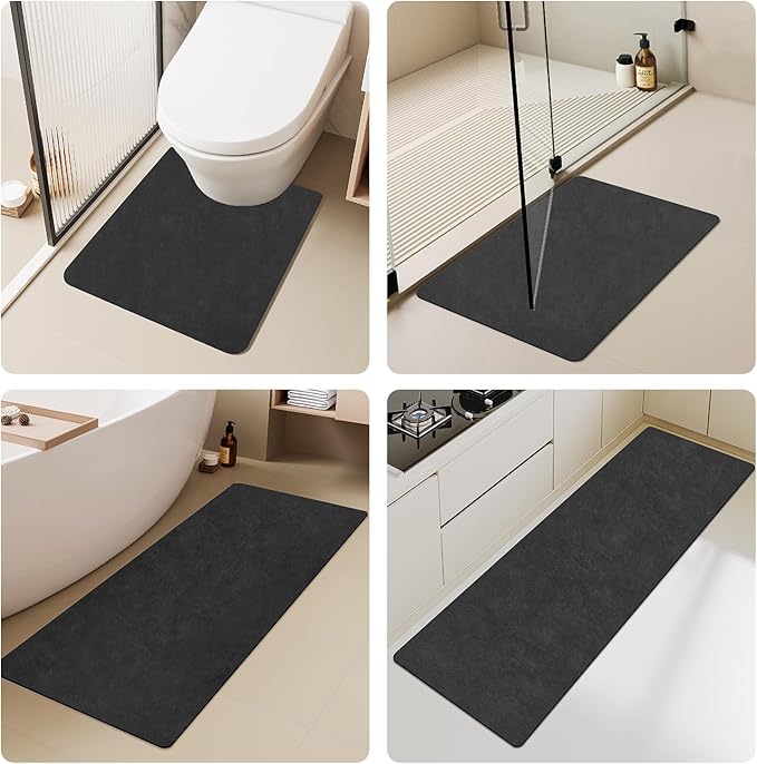 Black Bath Mat, Bathroom Rugs Non Slip Washable Thin Absorbent Quick Dry Bath Mat Fits Under Door Bathroom Floor Mat Perfect for Bath, Shower, or Sink 20"x30" Black