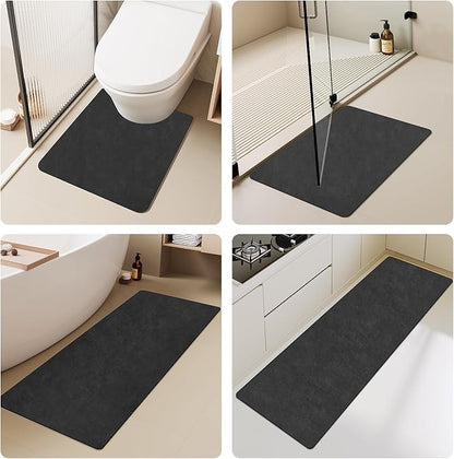 Black Bath Mat, Bathroom Rugs Non Slip Washable Thin Absorbent Quick Dry Bath Mat Fits Under Door Bathroom Floor Mat Perfect for Bath, Shower, or Sink 16"x24" Black