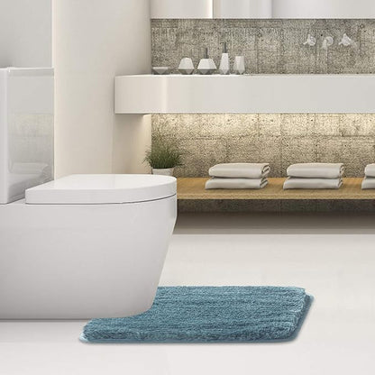 Suchtale Bathroom Contour Rug Non Slip Bath Mat Water Absorbent Soft Microfiber Shaggy Bathroom Mat Machine Washable Bath Rug for Bathroom Thick Plush U Shape Toilet Rug (20 x 24, Slate)