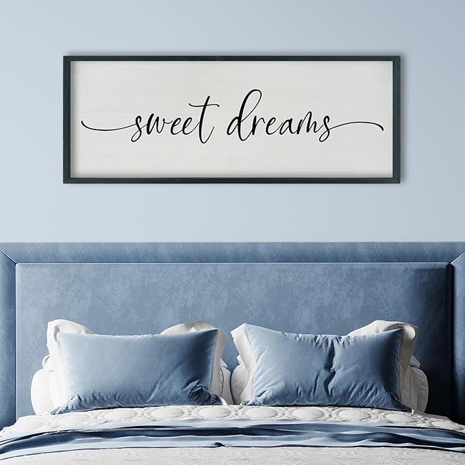 SRSZHIYUE Sweet Dreams Above Bed Wall Decor, 40"x15" Large Rustic Master Bedroom Over Bed Sign Guest Room Couples Wood Framed Farmhouse Horizontal Hanging Decoration (Black)
