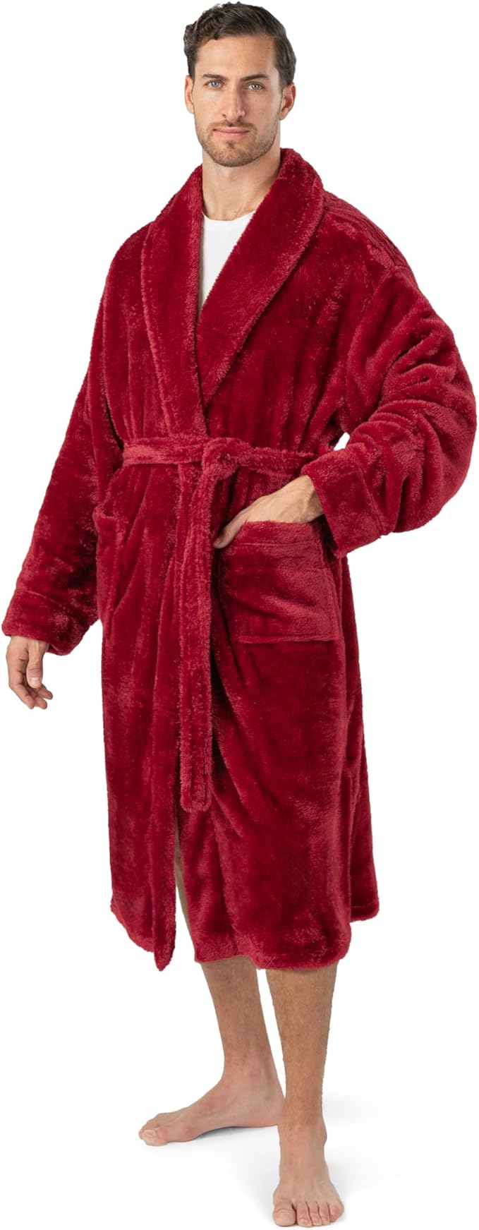 PAVILIA Mens Soft Robe, Plush Fluffy Fleece Bathrobe Men, Long Sherpa Shaggy Spa Robe