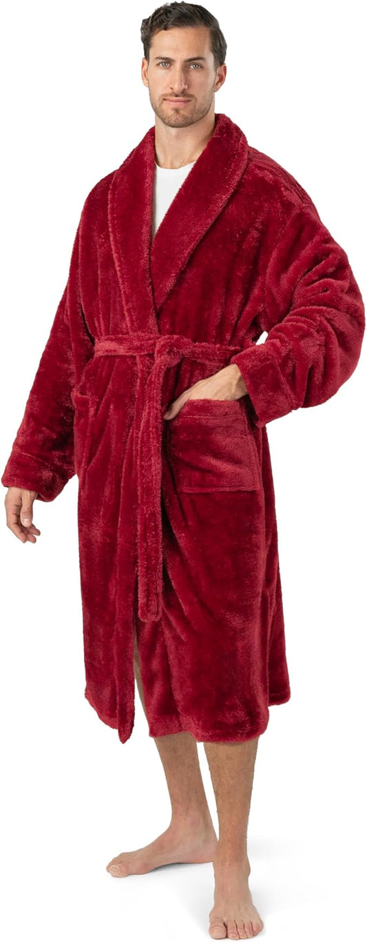 PAVILIA Mens Soft Robe, Plush Fluffy Fleece Bathrobe Men, Long Sherpa Shaggy Spa Robe