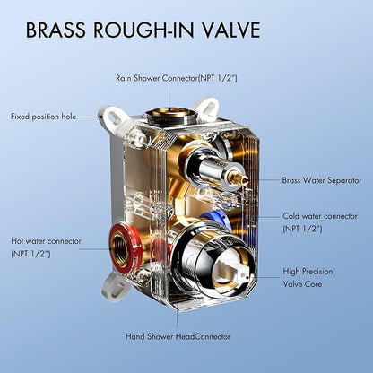 ELLO&ALLO Shower Faucet Set Mixing Valve and Trim Kit, Complete Shower System with Tub Spout, Chrome