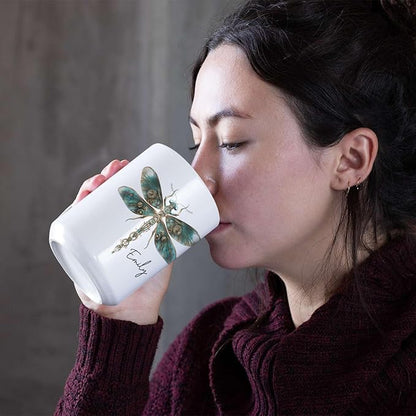 Personalized Steampunk Dragonfly Mug, Customized Name Coffee Cup 11oz, Custom Unique Dragonfly Ceramic Cup, Dragonfly Lovers White Cup, Steampunk Themed Decorative Mug, Kid Cup