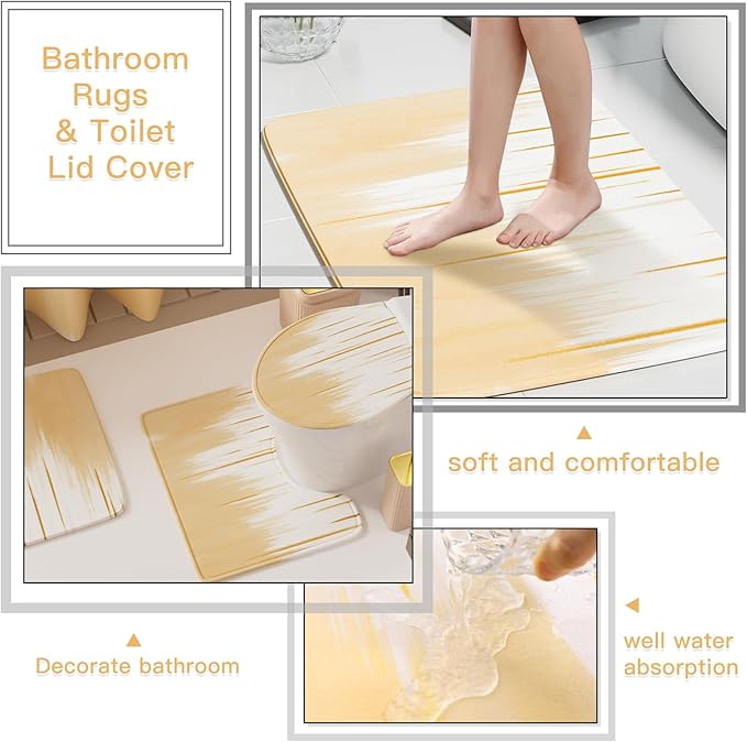 32PCS Bathroom Sets with Shower Curtain and Rugs-Beige Bathroom Accessories,Non Slip Bathroom Rugs Set with Toilet Lid Cover, Waterproof Shower Curtain, 3PC Soap Dispenser with Trash Can