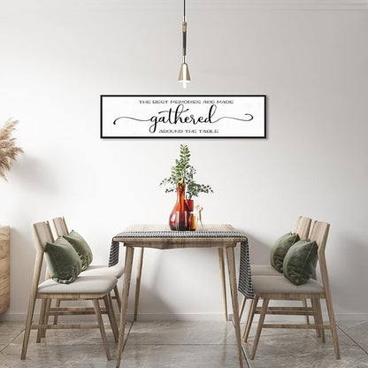 The Best Memories Are Made Gathered Around The Table Wall Decor: Farmhouse Kitchen Wall Art Framed Large Rustic Kitchen Sign Modern Dining Room Wall Decor Hanging Wall Plaques 12"x40"