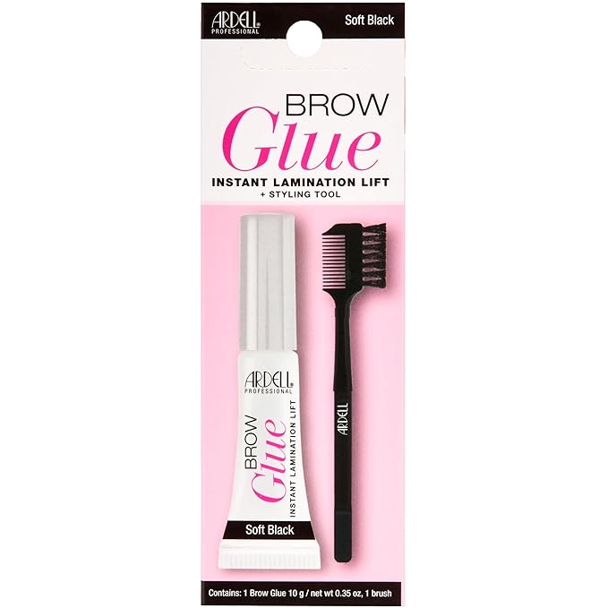 Ardell Brow Glue Soft Black with Styling Brush ?€? Instant Lamination Brow Gel for Fluffy, Defined Brows, All-Day Extreme Hold Eyebrow Gel Waterproof, 0.35 oz