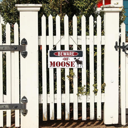 Vintage Moose Warning Sign - Decorative Wooden Plaque for Cabin, Lake House, Farmhouse Wall Decor