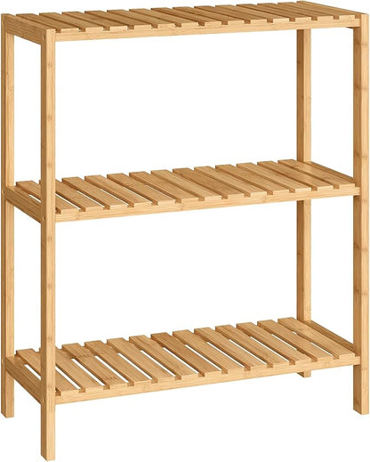 SONGMICS Bamboo Storage Shelf, 3-Tier Shelving Unit, Multifunctional, in The Entryway, Bathroom, Living Room, Balcony, Kitchen, 10.2 x 23.6 x 26 Inches, Light Bamboo UBCB33Y