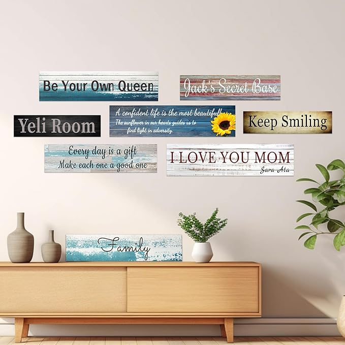 CHAOSETKEN Custom Text Sign Wall Art Personalized Family Quote Wall Decor Family Sign Canvas Prints Customized Wood Text Quote Pictures Rustic Farmhouse Decor Framed (24L x 6W)