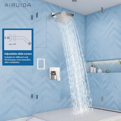 Airuida Shower Faucet Set Bathroom Rain Shower System SUS304 Stainless Steel Single Handle With Male Threads Rough-in Valve Shower Trim Kit 6 Inch Wall Mount Shower Head Chrome Polish