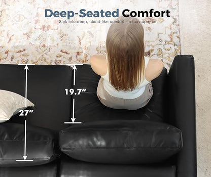 118.5" Faux Leather Modular Sectional Sofa, L Shaped Couch Set for Living Room, 5-Seater Comfy Cloud Couches with Movable Storage Ottoman,DIY Combination - Black