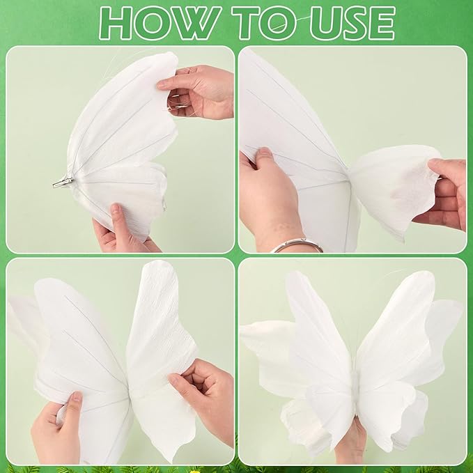 SUNBEAUTY Large Butterfly Party Decorations, 3D White Paper Butterflies Wedding Decoration, Hanging Butterflies for Baby Shower Decorations Girls, Women, Paper Flowers for Wall Decoration, Set of 4