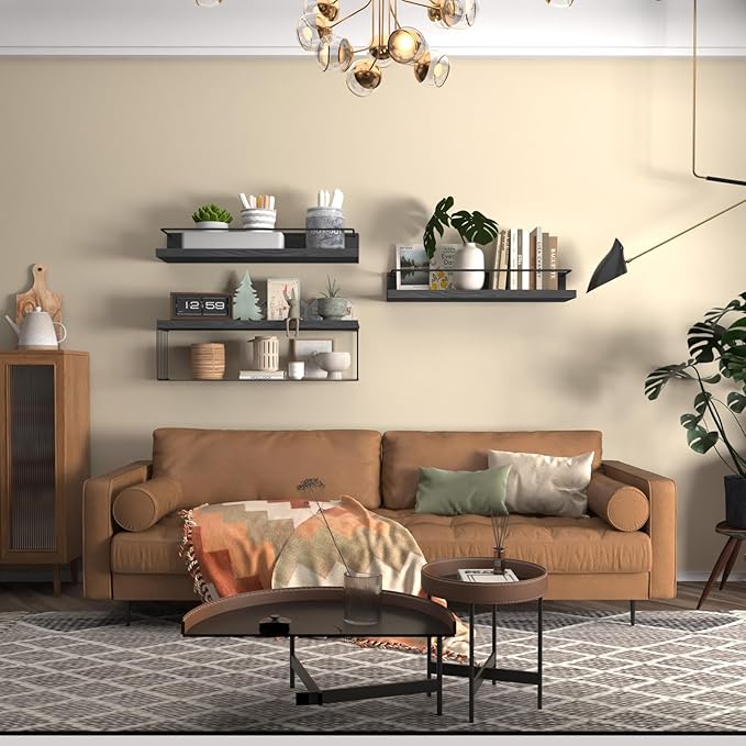 22.5 inches Bathroom Shelves Over Toilet for Wall, Floating Shelves with Storage Basket Paper Holer for Kitchen Living Room, Bedroom & Classroom, Set of 3 (Black)