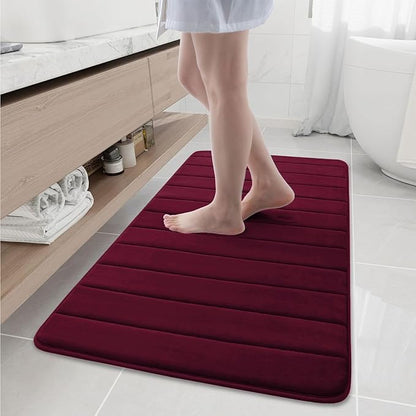 Buganda Memory Foam Bath Mat, 47" x 24", Ultra Soft and Non-Slip Bathroom Rugs, Water Absorbent and Machine Washable Bath Rug Runner for Bathroom, Shower, and Tub, Burgundy