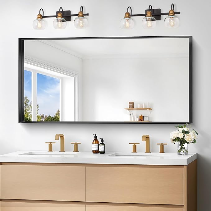 Black Bathroom Mirror, 24x48 Inch Rectangular Framed Mirror, Large Wall Mounted Bathroom Vanity Mirror Over Sink for Bedroom,Restroom, Living Room, Hangs Vertically or Horizontally