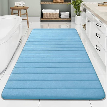Buganda Memory Foam Bath Mat, 70" x 34", Ultra Soft and Non-Slip Bathroom Rugs, Water Absorbent and Machine Washable Bath Rug Runner for Bathroom, Shower, and Tub, Blue