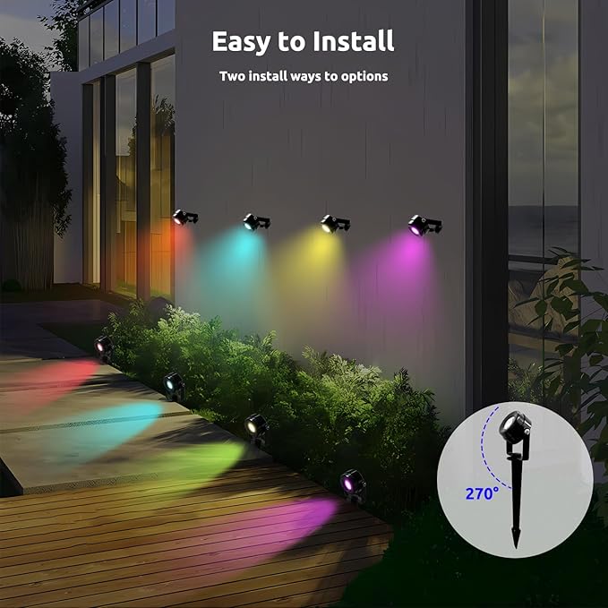 Smart RGBW Spot Lights Outdoor, 8 Pack Low Voltage Landscape Lighting with APP & Remote Control, Waterproof and Timing, Color Changing Outdoor spot Lights for Yard Halloween Christmas Decorations