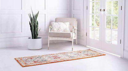 Unique Loom Rosso Collection Vintage, Traditional, Bohemian, Geometric, Distressed, Southwestern Area Rug, 2' 0" x 6' 0", Multi/Orange