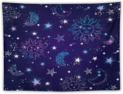 HZOHNAGO Boho Sun Moon Tapestry Purple Blue Sun Stars Galaxy Pattern Printed Wall Tapestry Wall Hanging for Bedroom Living Room Dorm 40" W x 30" H