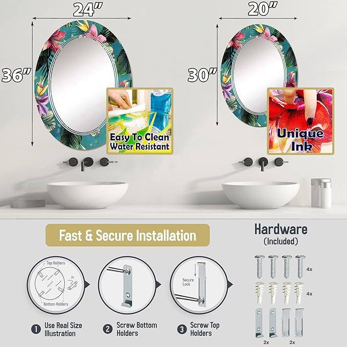 Symmetric Cubes in Deep Cobalt Blue - Geometric Maze - 20x30 Inches - Oval Decorative Wall Mirror for Bathroom, Bedroom, Entryway, Living Room, Vanity Room and Modern Décor