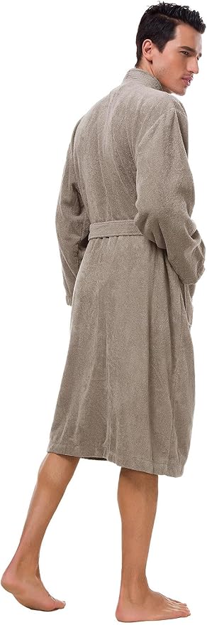 SIORO Mens Robe Terry Cloth Kimono Bathrobe Cotton Soft Shower Towel Bath Robes Calf Length Housecoat for Spa Hotel Hot Tub