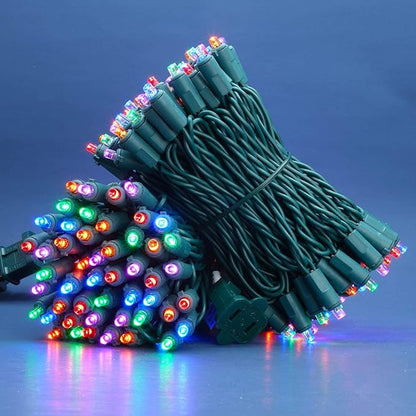 200 Count Multicolor Wide Angle LED Christmas Lights, 66 ft Green Wire UL Certified Commercial Grade 5mm Holiday String Light Set (Multicolor)