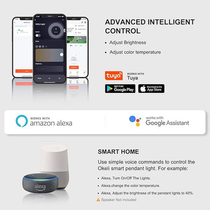 OKELI Smart Dimmable LED 5-Light Pendant Light for Kitchen Island, 18W 1350LM Modern Bubble Crystal Island Light Fixture with TUYA App & Voice Control, Adjustable 3000K-6000K, Electro-Chrome