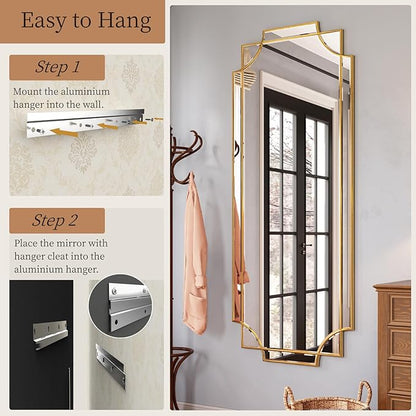 Kelly Miller Large Gold Full Length Mirror for Wall, 60"x30" Full Body Mirror Beveled Scalloped Modern Elegant Home Decor for Bedroom Living Room Bathroom Dressing Room Entryway Hallway