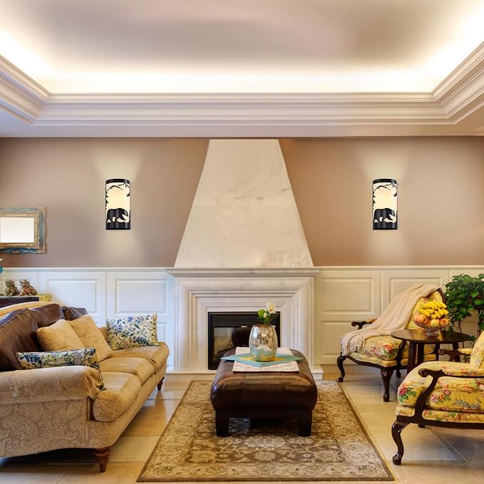 Wall Sconce Light,Bear Metal Cream Parchment Farmhouse Wall Sconces Set of Two,Rustic Black Matte Hallway Sconces Wall Lighting,Vintage Wall Mount Lamp,Wall Lights for Living Room,Bedroom