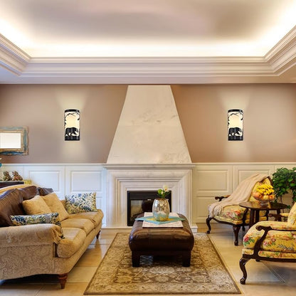 Wall Sconce Light,Bear Metal Cream Parchment Farmhouse Wall Sconces Set of Two,Rustic Black Matte Hallway Sconces Wall Lighting,Vintage Wall Mount Lamp,Wall Lights for Living Room,Bedroom