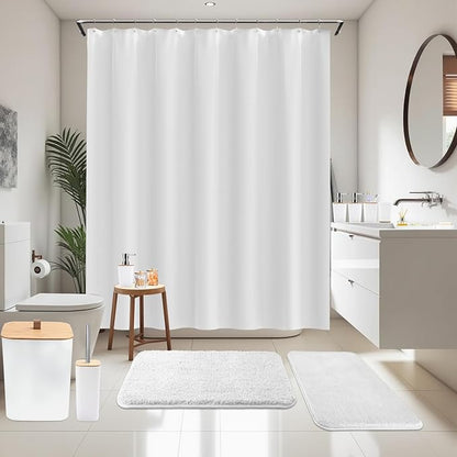 Bathroom Sets with Shower Curtain and Rugs, 27PCS White Bathroom Accessories Set with Trash Can, White Shower Curtain Set, No Slip Super Absorbent Bathroom Rugs